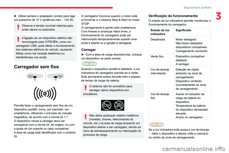 CITROEN C3 AIRCROSS 2021 Manual do condutor (in Portuguese) 51
Ergonomia e conforto
3► Utilize sempre o adaptador correto para ligar um acessório de 12 V (potência máx. : 120 W).
Observe a tensão nominal máxima para
evitar danos no acessório.
A ligaç CITROEN C3 AIRCROSS 2021 Manual do condutor (in Portuguese) 51
Ergonomia e conforto
3► Utilize sempre o adaptador correto para ligar um acessório de 12 V (potência máx. : 120 W).
Observe a tensão nominal máxima para
evitar danos no acessório.
A ligaç
