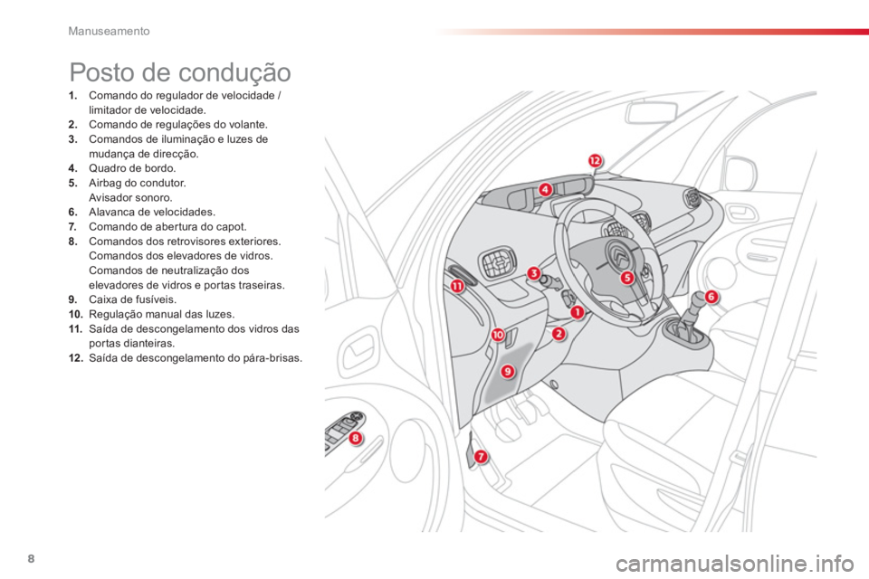 CITROEN C3 PICASSO 2014 Manual do condutor (in Portuguese) Manuseamento
8
1. Comando do regulador de velocidade / limitador de velocidade. 2.
Comando de regulações do volante. 3.
Comandos de iluminação e luzes demudança de direcção. 4.
Quadr CITROEN C3 PICASSO 2014 Manual do condutor (in Portuguese) Manuseamento
8
1. Comando do regulador de velocidade / limitador de velocidade. 2.
Comando de regulações do volante. 3.
Comandos de iluminação e luzes demudança de direcção. 4.
Quadr