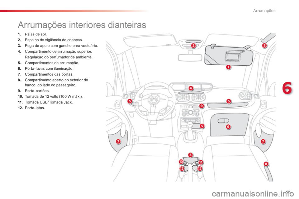 CITROEN C3 PICASSO 2014 Manual do condutor (in Portuguese) 6
Arrumações
93
Arrumações interiores dianteiras
1.
Palas de sol.
2.Espelho de vigilância de crianças.
3.Pega de apoio com gancho para vestuá CITROEN C3 PICASSO 2014 Manual do condutor (in Portuguese) 6
Arrumações
93
Arrumações interiores dianteiras
1.
Palas de sol.
2.Espelho de vigilância de crianças.
3.Pega de apoio com gancho para vestuá