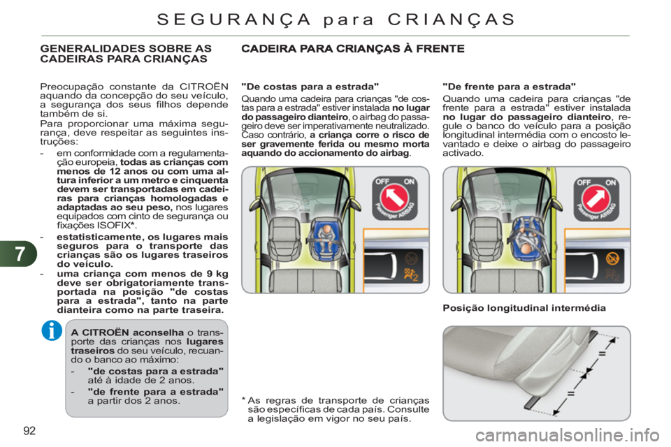 CITROEN C3 PICASSO 2012 Manual do condutor (in Portuguese) 7
92
SEGURANÇA para CRIANÇAS
A CITROËN aconselha
o trans-
porte das crianças nos lugares
traseiros
do seu veículo, recuan-
do o banco ao máximo:
- "de costas para a estrada"
CITROEN C3 PICASSO 2012 Manual do condutor (in Portuguese) 7
92
SEGURANÇA para CRIANÇAS
A CITROËN aconselha
o trans-
porte das crianças nos lugares
traseiros
do seu veículo, recuan-
do o banco ao máximo:
- "de costas para a estrada"