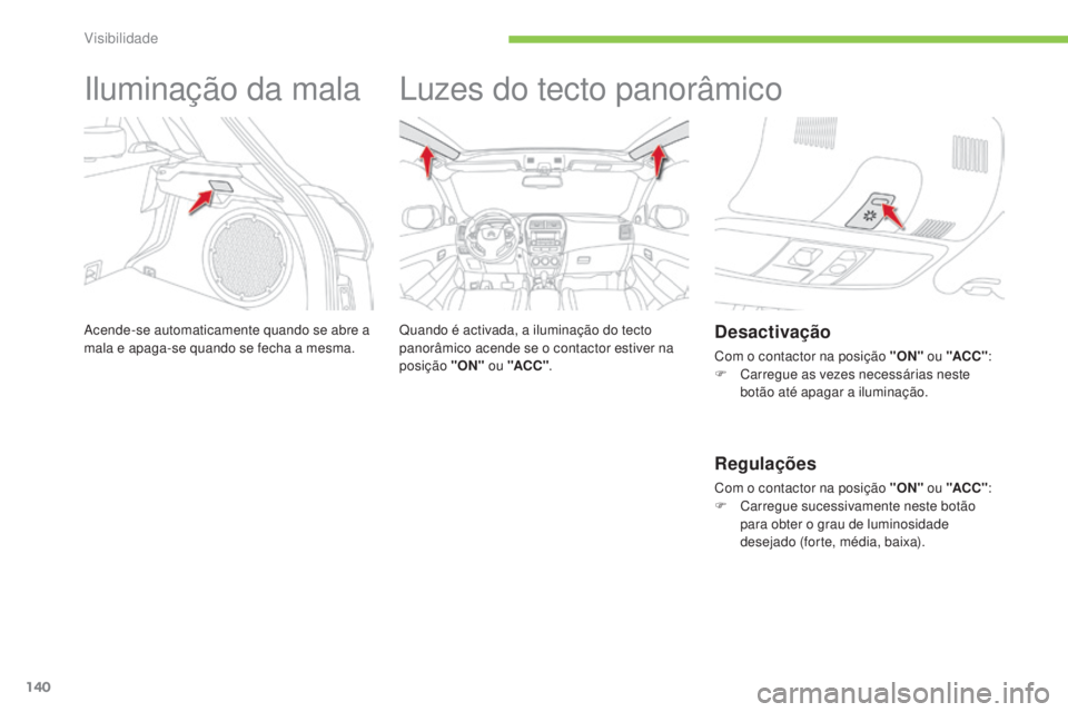 CITROEN C4 AIRCROSS 2016 Manual do condutor (in Portuguese) 140
C4-Aircross_pt_Chap05_visibilite_ed01-2014
iluminação da mala
Acende-se automaticamente quando se abre a
mala e apaga-se quando se fecha a mesma.
luzes do tecto panorâmico
Quando é activada, CITROEN C4 AIRCROSS 2016 Manual do condutor (in Portuguese) 140
C4-Aircross_pt_Chap05_visibilite_ed01-2014
iluminação da mala
Acende-se automaticamente quando se abre a
mala e apaga-se quando se fecha a mesma.
luzes do tecto panorâmico
Quando é activada,