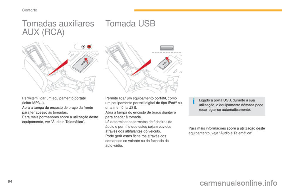 CITROEN C4 AIRCROSS 2016 Manual do condutor (in Portuguese) 94
C4-Aircross_pt_Chap03_confort_ed01-2014
Permite ligar um equipamento portátil, como
um equipamento portátil digital de tipo iPod® ou
uma memória
usB
.
Abra a tampa do encosto de braço diant CITROEN C4 AIRCROSS 2016 Manual do condutor (in Portuguese) 94
C4-Aircross_pt_Chap03_confort_ed01-2014
Permite ligar um equipamento portátil, como
um equipamento portátil digital de tipo iPod® ou
uma memória
usB
.
Abra a tampa do encosto de braço diant