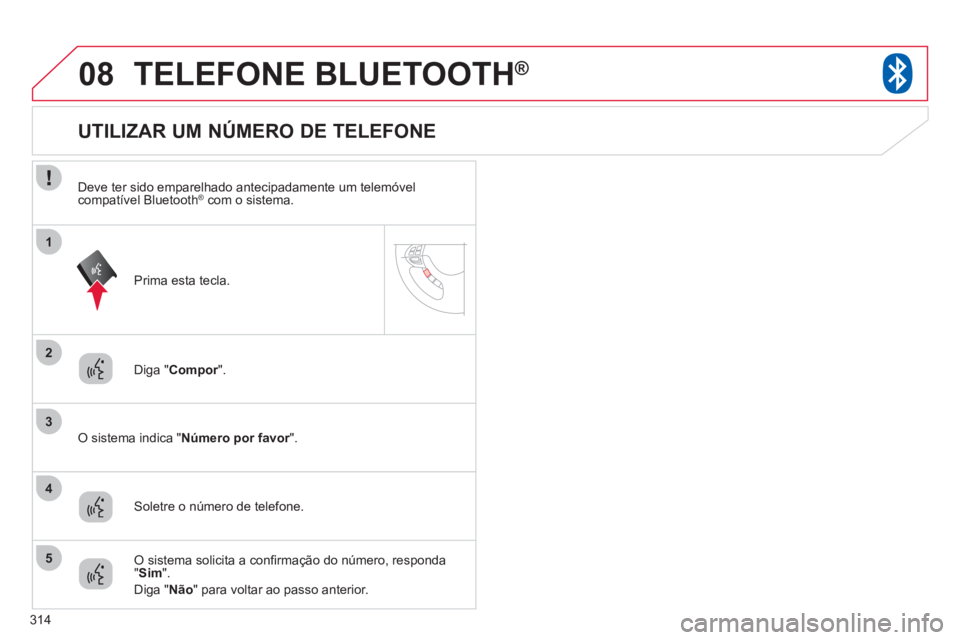 CITROEN C4 AIRCROSS 2013  Manual do condutor (in Portuguese) 314
08
2
3
1
4
5
TELEFONE BLUETOOTH®
Diga "Compor".r
   O sistema indica "Número por favor".  r
 
 
 
 
 
 
 
 
 
 
 
 
 
 
 
 
 
 
 
 
 
 
UTILIZAR UM NÚMERO DE TELEFONE 
Soletre o número de tele CITROEN C4 AIRCROSS 2013  Manual do condutor (in Portuguese) 314
08
2
3
1
4
5
TELEFONE BLUETOOTH®
Diga "Compor".r
   O sistema indica "Número por favor".  r
 
 
 
 
 
 
 
 
 
 
 
 
 
 
 
 
 
 
 
 
 
 
UTILIZAR UM NÚMERO DE TELEFONE 
Soletre o número de tele