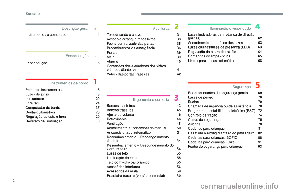 CITROEN C4 CACTUS 2019  Manual do condutor (in Portuguese) 2
.
.
Painel de instrumentos 8
L uzes de aviso  9
In
dicadores
 
 20
Ecrã tátil
 
2
 4
Computador de bordo
 
2
 7
Conta-quilómetros
 

28
Regulação da data e hora
 
2
 9
Reóstato de iluminação