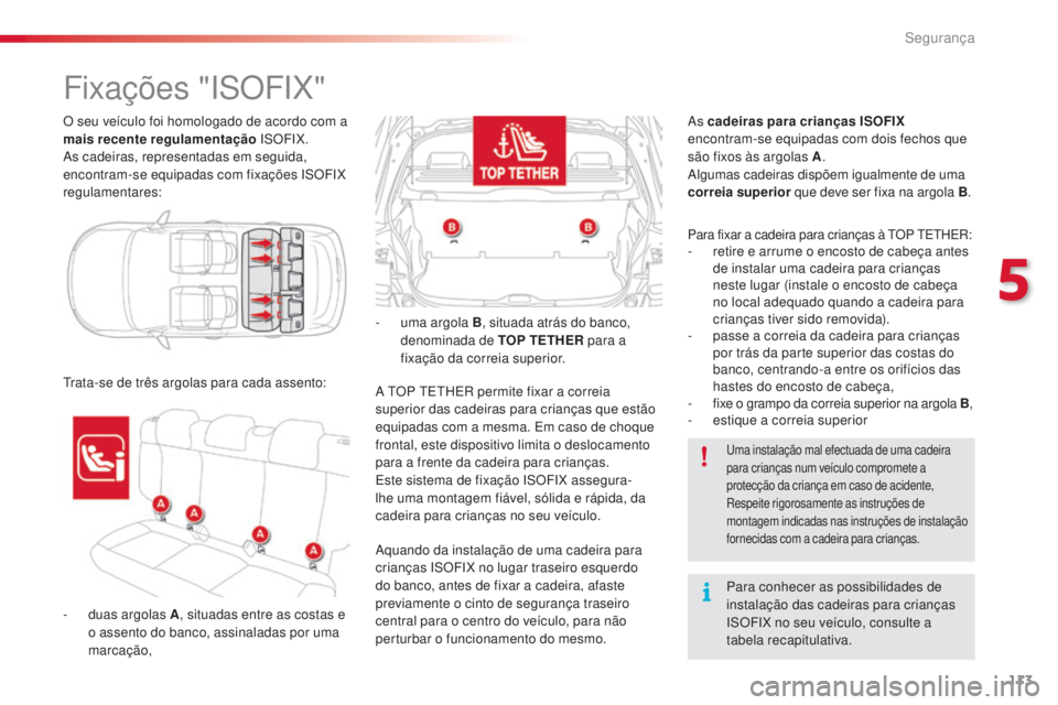 CITROEN C4 CACTUS 2018 Manual do condutor (in Portuguese) 113
C4-cactus_pt_Chap05_securite_ed01-2016
O seu veículo foi homologado de acordo com a
mais recente regulamentação ISOFIX.
As cadeiras, representadas em seguida,
encontram-se equipadas com fixa CITROEN C4 CACTUS 2018 Manual do condutor (in Portuguese) 113
C4-cactus_pt_Chap05_securite_ed01-2016
O seu veículo foi homologado de acordo com a
mais recente regulamentação ISOFIX.
As cadeiras, representadas em seguida,
encontram-se equipadas com fixa