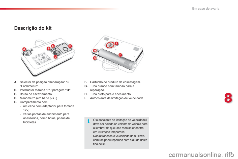 CITROEN C4 CACTUS 2016 Manual do condutor (in Portuguese) 183
C4-cactus_pt_Chap08_En-cas-de-panne_ed01-2015
A. Selector de posição "Reparação" ou "Enchimento".
B.
I
nterruptor marcha "I" / paragem "O".
C.
B
otão de e CITROEN C4 CACTUS 2016 Manual do condutor (in Portuguese) 183
C4-cactus_pt_Chap08_En-cas-de-panne_ed01-2015
A. Selector de posição "Reparação" ou "Enchimento".
B.
I
nterruptor marcha "I" / paragem "O".
C.
B
otão de e