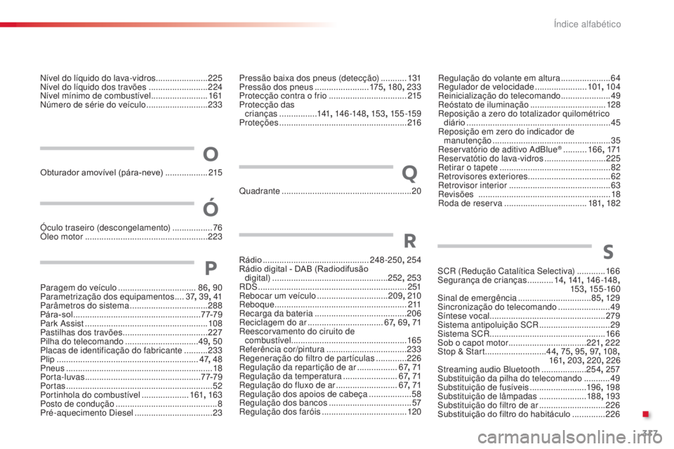 CITROEN C4 CACTUS 2014 Manual do condutor (in Portuguese) 317
E3_pt_Chap14_index_alpha_ed01-2014
Obturador amovível (pára-neve) ..................2 15
Quadrante
.......................................................20
Óculo traseiro (descongelamento)
CITROEN C4 CACTUS 2014 Manual do condutor (in Portuguese) 317
E3_pt_Chap14_index_alpha_ed01-2014
Obturador amovível (pára-neve) ..................2 15
Quadrante
.......................................................20
Óculo traseiro (descongelamento)