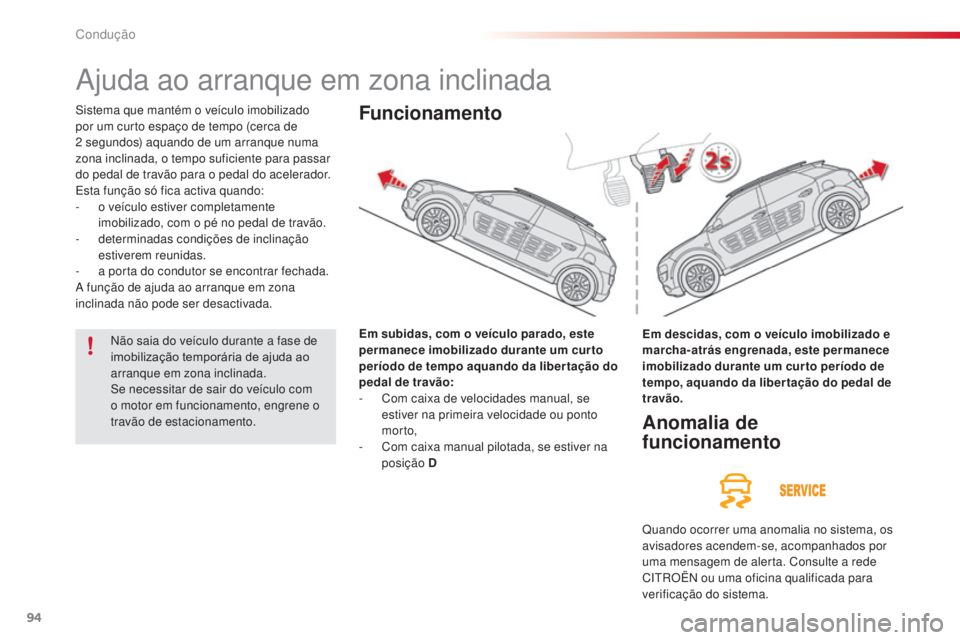 CITROEN C4 CACTUS 2014 Manual do condutor (in Portuguese) 94
E3_pt_Chap05_conduite_ed01-2014
Ajuda ao arranque em zona inclinada
Sistema que mantém o veículo imobilizado
por um curto espaço de tempo (cerca de
2 segundos) aquando de um arranque numa
zo CITROEN C4 CACTUS 2014 Manual do condutor (in Portuguese) 94
E3_pt_Chap05_conduite_ed01-2014
Ajuda ao arranque em zona inclinada
Sistema que mantém o veículo imobilizado
por um curto espaço de tempo (cerca de
2 segundos) aquando de um arranque numa
zo
