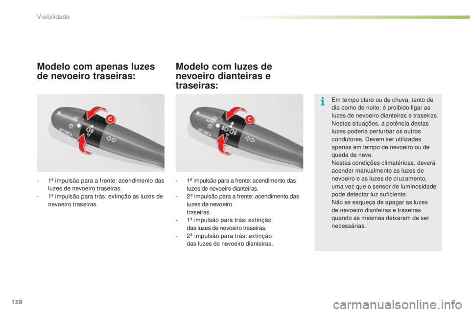 CITROEN C5 2016 Manual do condutor (in Portuguese) 138
C5_pt_Chap05_visibilite_ed01-2015
- 1ª impulsão para a frente: acendimenlo das luzes de nevoeiro traseiras.
-
1
ª impulsão para trás: extinção as luzes de
nevoeiro traseiras. - 1
ª imp CITROEN C5 2016 Manual do condutor (in Portuguese) 138
C5_pt_Chap05_visibilite_ed01-2015
- 1ª impulsão para a frente: acendimenlo das luzes de nevoeiro traseiras.
-
1
ª impulsão para trás: extinção as luzes de
nevoeiro traseiras. - 1
ª imp