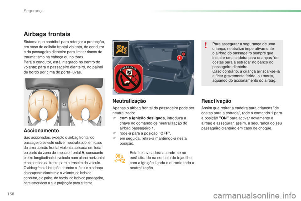 CITROEN C5 2016 Manual do condutor (in Portuguese) 158
C5_pt_Chap06_securite_ed01-2015
Airbags frontais
Accionamento
são accionados, excepto o airbag frontal do
passageiro se este estiver neutralizado, em caso
de uma colisão frontal violenta aplic CITROEN C5 2016 Manual do condutor (in Portuguese) 158
C5_pt_Chap06_securite_ed01-2015
Airbags frontais
Accionamento
são accionados, excepto o airbag frontal do
passageiro se este estiver neutralizado, em caso
de uma colisão frontal violenta aplic