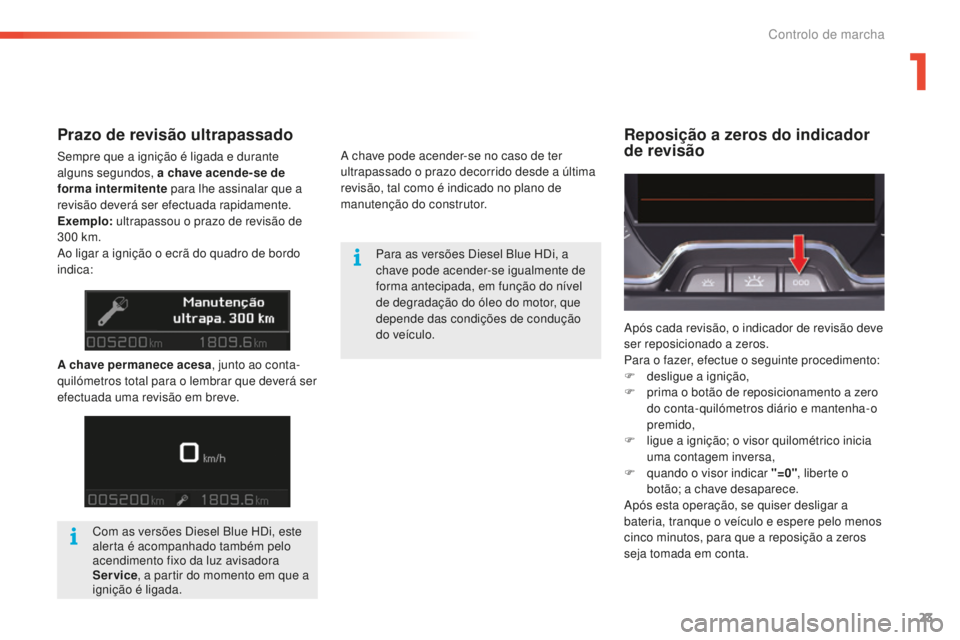 CITROEN C5 2016 Manual do condutor (in Portuguese) 23
C5_pt_Chap01_controle-de-marche_ed01-2015
Reposição a zeros do indicador
de revisãoPrazo de revisão ultrapassado
sempre que a ignição é ligada e durante
alguns segundos, a chave acende-se CITROEN C5 2016 Manual do condutor (in Portuguese) 23
C5_pt_Chap01_controle-de-marche_ed01-2015
Reposição a zeros do indicador
de revisãoPrazo de revisão ultrapassado
sempre que a ignição é ligada e durante
alguns segundos, a chave acende-se