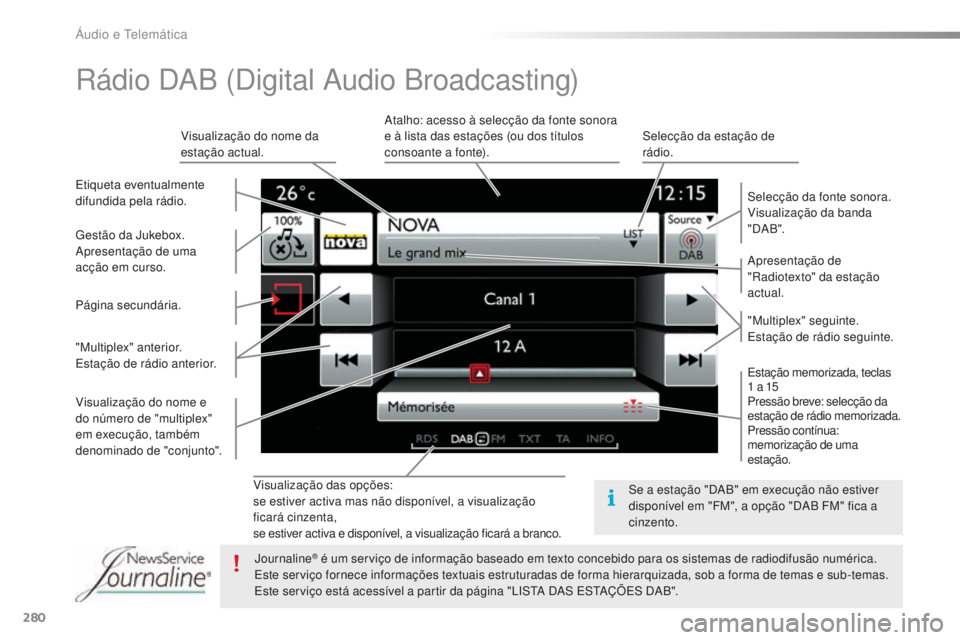 CITROEN C5 2016 Manual do condutor (in Portuguese) 280
C5_pt_Chap11b_sMeGplus_ed01-2015
Visualização das opções:
se estiver activa mas não disponível, a visualização
ficará cinzenta,
se estiver activa e disponível, a visualização ficará CITROEN C5 2016 Manual do condutor (in Portuguese) 280
C5_pt_Chap11b_sMeGplus_ed01-2015
Visualização das opções:
se estiver activa mas não disponível, a visualização
ficará cinzenta,
se estiver activa e disponível, a visualização ficará