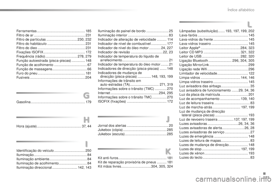 CITROEN C5 2016 Manual do condutor (in Portuguese) 335
C5_pt_Chap12_index-alpha_ed01-2015
Jornal dos alertas ...........................................20
J ukebox (cópia) ............................................. 285
Jukebox (escuta)
......... CITROEN C5 2016 Manual do condutor (in Portuguese) 335
C5_pt_Chap12_index-alpha_ed01-2015
Jornal dos alertas ...........................................20
J ukebox (cópia) ............................................. 285
Jukebox (escuta)
.........