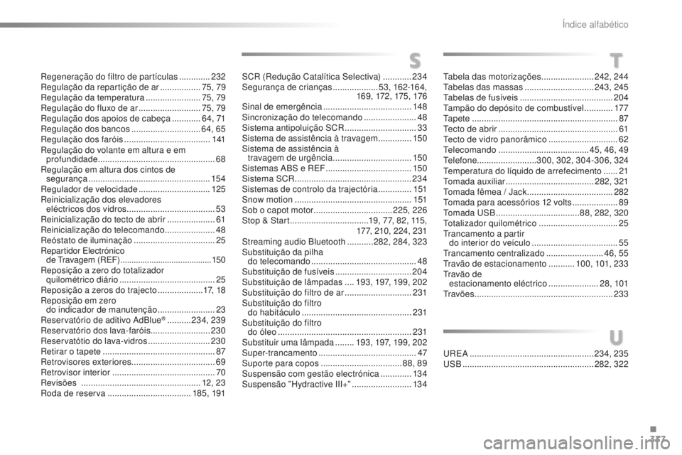 CITROEN C5 2016 Manual do condutor (in Portuguese) 337
C5_pt_Chap12_index-alpha_ed01-2015
T
tabela das motorizações ......................242, 244ta
belas das massas .............................243, 245
tab
elas de fusíveis
.................. CITROEN C5 2016 Manual do condutor (in Portuguese) 337
C5_pt_Chap12_index-alpha_ed01-2015
T
tabela das motorizações ......................242, 244ta
belas das massas .............................243, 245
tab
elas de fusíveis
..................