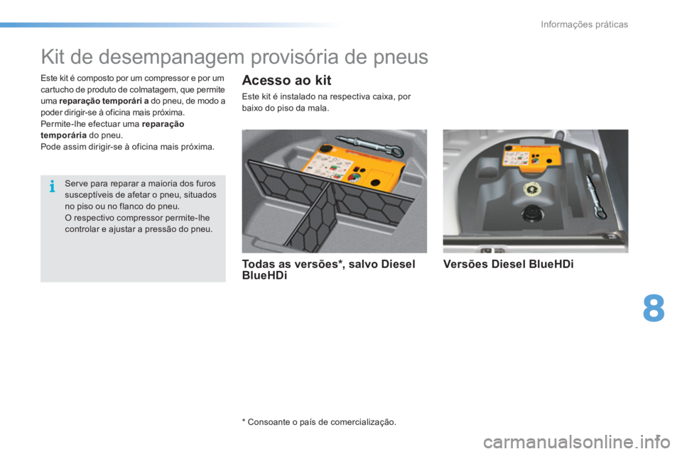 CITROEN C5 2016  Manual do condutor (in Portuguese) 8
Informações práticas
1
   
 
 
 
 
 
 
 
 
 
 
 
Kit de desempanagem provisória de pneus 
 
 
 
Todas as versões * , salvo Diesel 
BlueHDi     
Versões Diesel BlueHDi  
 
 
 
 
 
*   
Consoant
