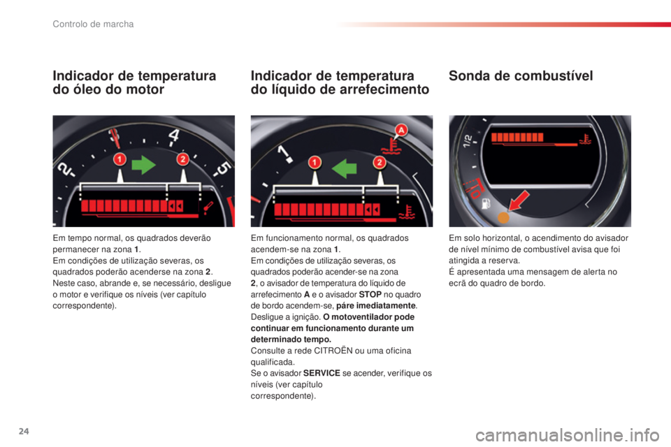 CITROEN C5 2015 Manual do condutor (in Portuguese) 24
C5_pt_Chap01_controle-de-marche_ed01-2014
Indicador de temperatura
do óleo do motor
em tempo normal, os quadrados deverão
permanecer na zona 1 .
em c
ondições de utilização severas, os
q CITROEN C5 2015 Manual do condutor (in Portuguese) 24
C5_pt_Chap01_controle-de-marche_ed01-2014
Indicador de temperatura
do óleo do motor
em tempo normal, os quadrados deverão
permanecer na zona 1 .
em c
ondições de utilização severas, os
q