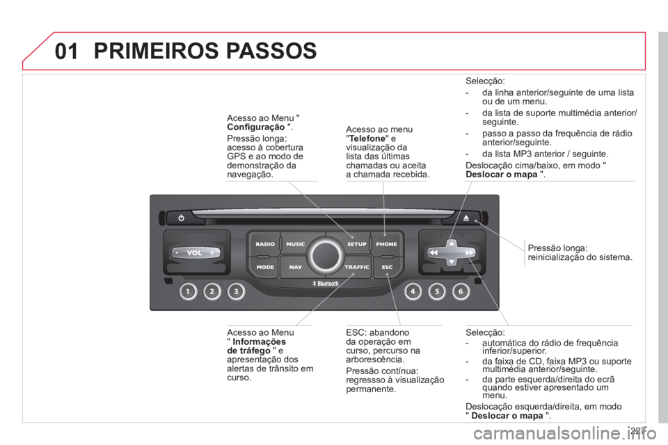 CITROEN C5 2014 Manual do condutor (in Portuguese) 227
01
Selecção:- automática do rádio de frequênciainferior/superior. - da faixa de CD, faixa MP3 ou suporte multimédia anterior/seguinte.- da parte esquerda/direita do ecrãquando estiver CITROEN C5 2014 Manual do condutor (in Portuguese) 227
01
Selecção:- automática do rádio de frequênciainferior/superior. - da faixa de CD, faixa MP3 ou suporte multimédia anterior/seguinte.- da parte esquerda/direita do ecrãquando estiver
