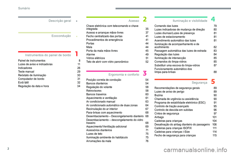 CITROEN C5 AIRCROSS 2020 Manual do condutor (in Portuguese) 2
.
.
Painel de instrumentos 8
L uzes de aviso e indicadoras 1 1
Indicadores
26
Teste manual
2
9
Reóstato de iluminação
3
0
Computador de bordo
3
1
Ecrã tátil
3
2
Regulação da da CITROEN C5 AIRCROSS 2020 Manual do condutor (in Portuguese) 2
.
.
Painel de instrumentos 8
L uzes de aviso e indicadoras 1 1
Indicadores
26
Teste manual
2
9
Reóstato de iluminação
3
0
Computador de bordo
3
1
Ecrã tátil
3
2
Regulação da da