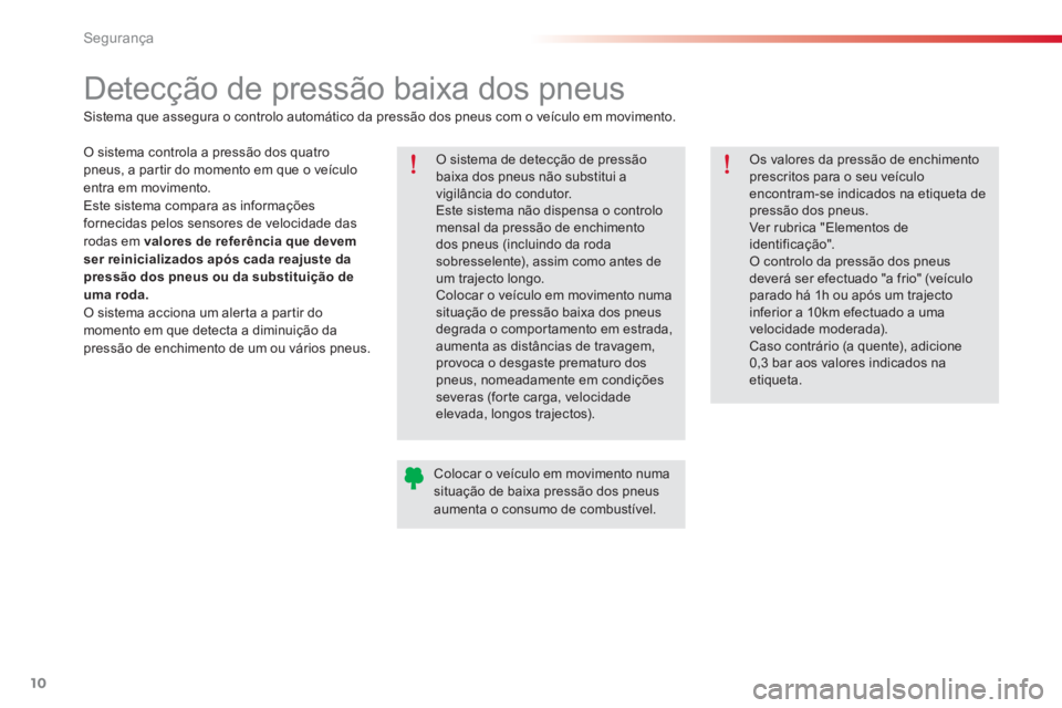 CITROEN C-ELYSÉE 2016 Manual do condutor (in Portuguese) 10
Segurança
Detecção de pressão baixa dos pneus
O sistema de detecção de pressão
baixa dos pneus não substitui a
vigilância do condutor.
Este sistema não dispensa o CITROEN C-ELYSÉE 2016 Manual do condutor (in Portuguese) 10
Segurança
Detecção de pressão baixa dos pneus
O sistema de detecção de pressão
baixa dos pneus não substitui a
vigilância do condutor.
Este sistema não dispensa o