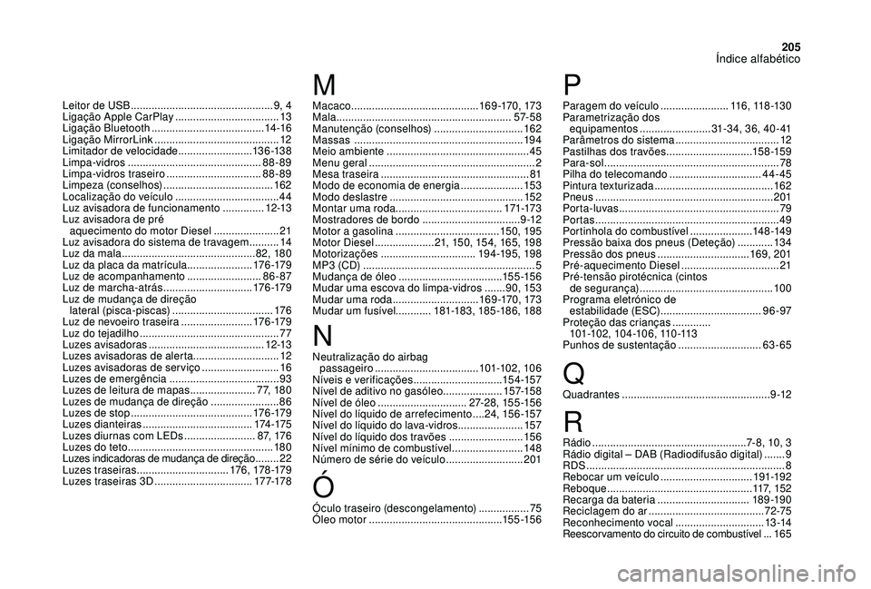 CITROEN DS3 2018 Manual do condutor (in Portuguese) 205
Macaco ...........................................16 9 -170, 173
Mala ........................................................... 57- 5 8
Manutenção (conselhos)
............................. CITROEN DS3 2018 Manual do condutor (in Portuguese) 205
Macaco ...........................................16 9 -170, 173
Mala ........................................................... 57- 5 8
Manutenção (conselhos)
.............................