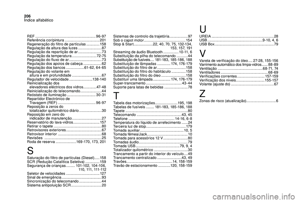 CITROEN DS3 2018  Manual do condutor (in Portuguese) 206
Tabela das motorizações ......................195, 198
Tabelas de fusíveis ........ 18
1-183, 185 -18 6, 188
Ta p e t e
 

............................................................. 80
Telec