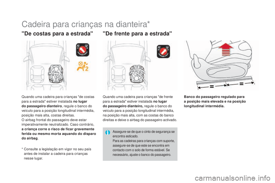 CITROEN DS3 2017 Manual do condutor (in Portuguese) DS3_pt_Chap07_securite-enfants_ed02-2015
Cadeira para crianças na dianteira*
"De costas para a estrada" "De frente para a estrada"
Banco do passageiro regulado para
a posição mais CITROEN DS3 2017 Manual do condutor (in Portuguese) DS3_pt_Chap07_securite-enfants_ed02-2015
Cadeira para crianças na dianteira*
"De costas para a estrada" "De frente para a estrada"
Banco do passageiro regulado para
a posição mais