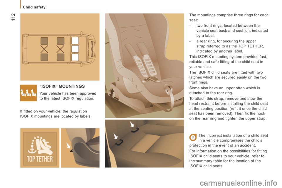 Citroen JUMPER 2014 2.G Owners Manual    Child  safety   
 11 2
JUMPER-PAPIER_EN_CHAP05_SECURITE_ED01-2014
 "ISOFIX"  MOUNTINGS 
 Your vehicle has been approved 
to the latest ISOFIX regulation.  The mountings comprise three rings for eac