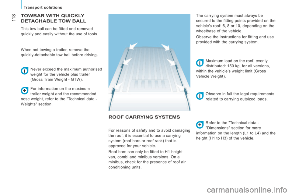 Citroen JUMPER 2014 2.G Owners Manual  11 8
   Transport  solutions   
JUMPER-PAPIER_EN_CHAP06_ACCESSOIRES_ED01-2014
 ROOF CARRYING SYSTEMS 
  Refer to the "Technical data - 
"Dimensions" section for more 
information on the length (L1 to