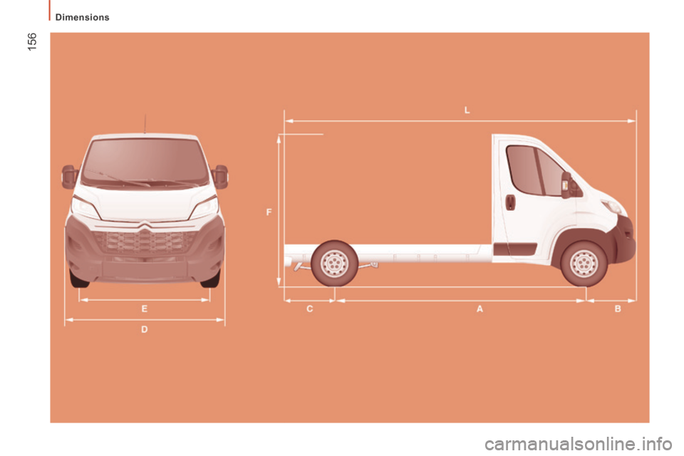 Citroen JUMPER 2014 2.G Owners Manual  156
   Dimensions   
JUMPER-PAPIER_EN_CHAP09_CARACTERISTIQUES TECHNIQUES_ED01-2014 