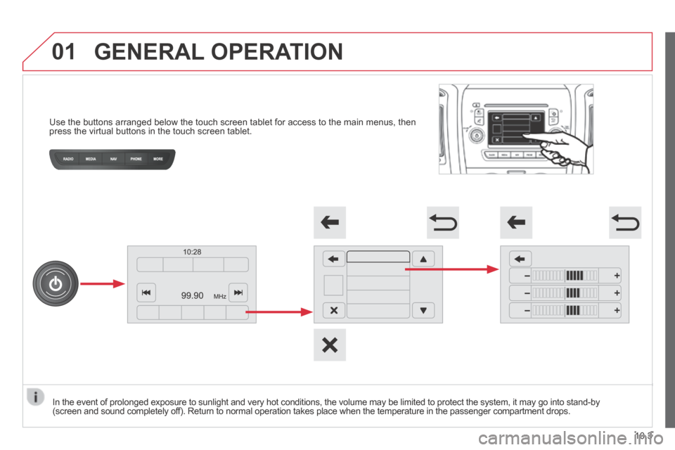 Citroen JUMPER 2014 2.G Owners Manual 01
JUMPER-PAPIER_EN_CHAP10A_AUTORADIO_FIAT-TACTILE-1_ED01-2014
Use the buttons arranged below the touch screen tablet for access to the\
main menus, then press the virtual buttons in the tou Citroen JUMPER 2014 2.G Owners Manual 01
JUMPER-PAPIER_EN_CHAP10A_AUTORADIO_FIAT-TACTILE-1_ED01-2014
Use the buttons arranged below the touch screen tablet for access to the\
main menus, then press the virtual buttons in the tou