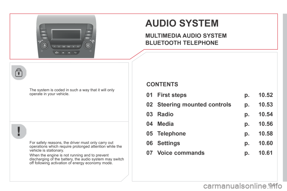 Citroen JUMPER 2014 2.G Owners Manual 10.51
JUMPER-PAPIER_EN_CHAP10B_AUTORADIO_FIAT-4_ED01-2014
AUDIO SYSTEM
MULTIMEDIA AUDIO SYSTEM
BLUETOOTH TELEPHONE
The system is coded in such a way that it will only operate in your vehicl Citroen JUMPER 2014 2.G Owners Manual 10.51
JUMPER-PAPIER_EN_CHAP10B_AUTORADIO_FIAT-4_ED01-2014
AUDIO SYSTEM
MULTIMEDIA AUDIO SYSTEM
BLUETOOTH TELEPHONE
The system is coded in such a way that it will only operate in your vehicl