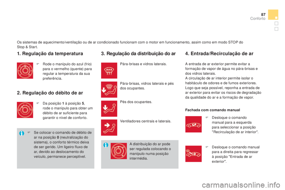 CITROEN DS3 2015  Manual do condutor (in Portuguese) 87
DS3_pt_Chap04_confort_ed01-2014
Os sistemas de aquecimento/ventilação ou de ar condicionado funcionam com o motor em funcionamento, assim como em modo STOP do  
Stop & Start.
1. Regulação da te