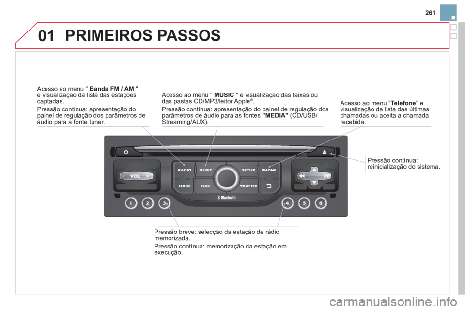 CITROEN DS3 2014 Manual do condutor (in Portuguese) 261
01
Pressão contínua:
reinicialização do sistema.
Acesso ao menu "Telefone " e
visualização da lista das últimas
chamadas ou aceita a chamadarecebida.
PRIMEIROS PASSOS
Press CITROEN DS3 2014 Manual do condutor (in Portuguese) 261
01
Pressão contínua:
reinicialização do sistema.
Acesso ao menu "Telefone " e
visualização da lista das últimas
chamadas ou aceita a chamadarecebida.
PRIMEIROS PASSOS
Press