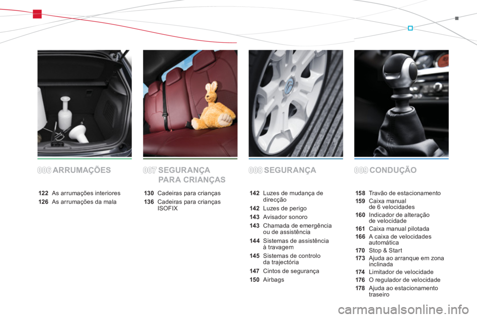 CITROEN DS3 2013  Manual do condutor (in Portuguese) SEGURANÇA CONDUÇÃO ARRUMAÇÕES SEGURANÇA 
PA R A  C R I A N ÇAS
158Travão de estacionamento15 9Caixa manual 
de 6 velocidades160Indicador de alteração de velocidade161  Caixa manual pilotada1