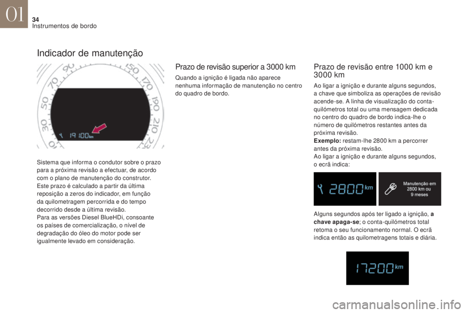 CITROEN DS4 2017 Manual do condutor (in Portuguese) 34
DS4_ pt _Chap01_instruments- de-bord_ed01-2016
Sistema que informa o condutor sobre o prazo
para a próxima revisão a efectuar, de acordo
com o plano de manutenção do construtor.
Este prazo é CITROEN DS4 2017 Manual do condutor (in Portuguese) 34
DS4_ pt _Chap01_instruments- de-bord_ed01-2016
Sistema que informa o condutor sobre o prazo
para a próxima revisão a efectuar, de acordo
com o plano de manutenção do construtor.
Este prazo é