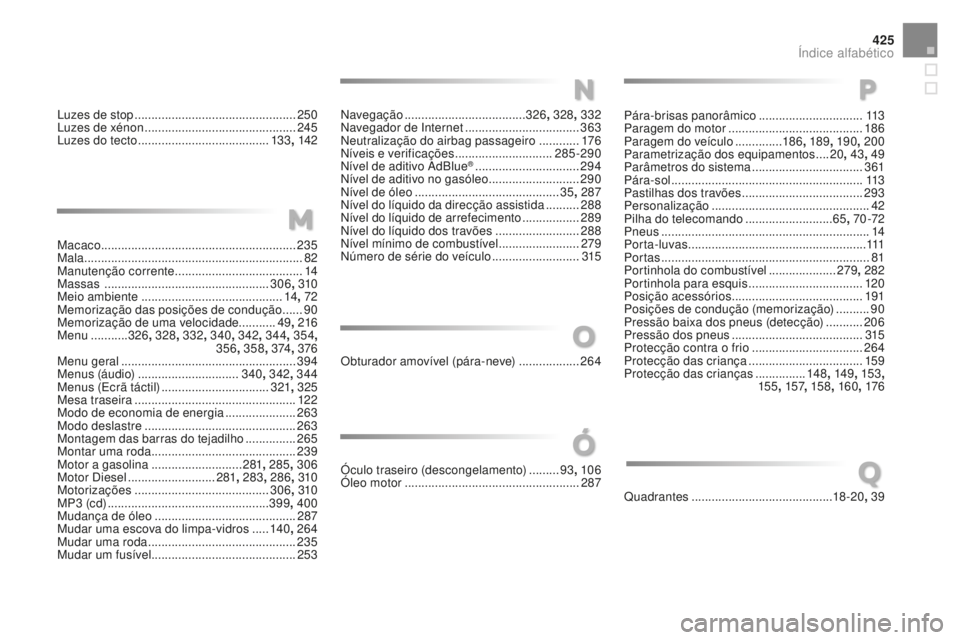 CITROEN DS4 2016  Manual do condutor (in Portuguese) 425
DS4_pt_Chap13_index-alpha_ed03-2015
Luzes de stop ................................................25 0
Luzes de xénon   ............................................. 245
Luzes do tecto
  ........