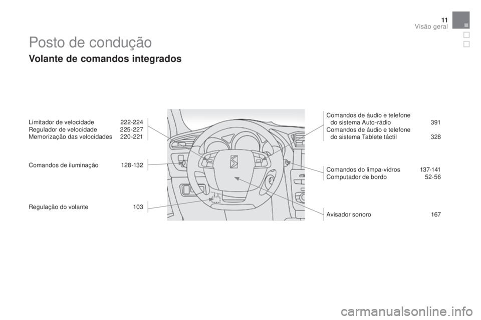 CITROEN DS4 2015 Manual do condutor (in Portuguese) 11
DS4_pt_Chap00b_vue-ensemble_ed02-2015
Posto de condução
Volante de comandos integrados
Limitador de velocidade 222-224
Regulador de velocidade 2 25-227
Memorização das velocidades
2
20-221
Co CITROEN DS4 2015 Manual do condutor (in Portuguese) 11
DS4_pt_Chap00b_vue-ensemble_ed02-2015
Posto de condução
Volante de comandos integrados
Limitador de velocidade 222-224
Regulador de velocidade 2 25-227
Memorização das velocidades
2
20-221
Co