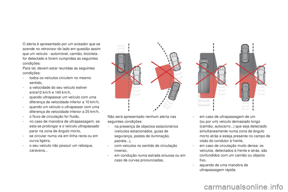 CITROEN DS4 2015 Manual do condutor (in Portuguese) DS4_pt_Chap08_conduite_ed02-2015
Não será apresentado nenhum alerta nas
seguintes condições:
-
n
a presença de objectos estacionários
(veículos estacionados, guias de
segurança, postes de CITROEN DS4 2015 Manual do condutor (in Portuguese) DS4_pt_Chap08_conduite_ed02-2015
Não será apresentado nenhum alerta nas
seguintes condições:
-
n
a presença de objectos estacionários
(veículos estacionados, guias de
segurança, postes de