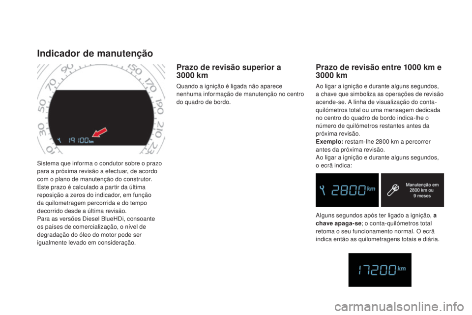 CITROEN DS4 2015 Manual do condutor (in Portuguese) DS4_pt_Chap01_controle-de-marche_ed02-2015
Sistema que informa o condutor sobre o prazo
para a próxima revisão a efectuar, de acordo
com o plano de manutenção do construtor.
Este prazo é calcul CITROEN DS4 2015 Manual do condutor (in Portuguese) DS4_pt_Chap01_controle-de-marche_ed02-2015
Sistema que informa o condutor sobre o prazo
para a próxima revisão a efectuar, de acordo
com o plano de manutenção do construtor.
Este prazo é calcul