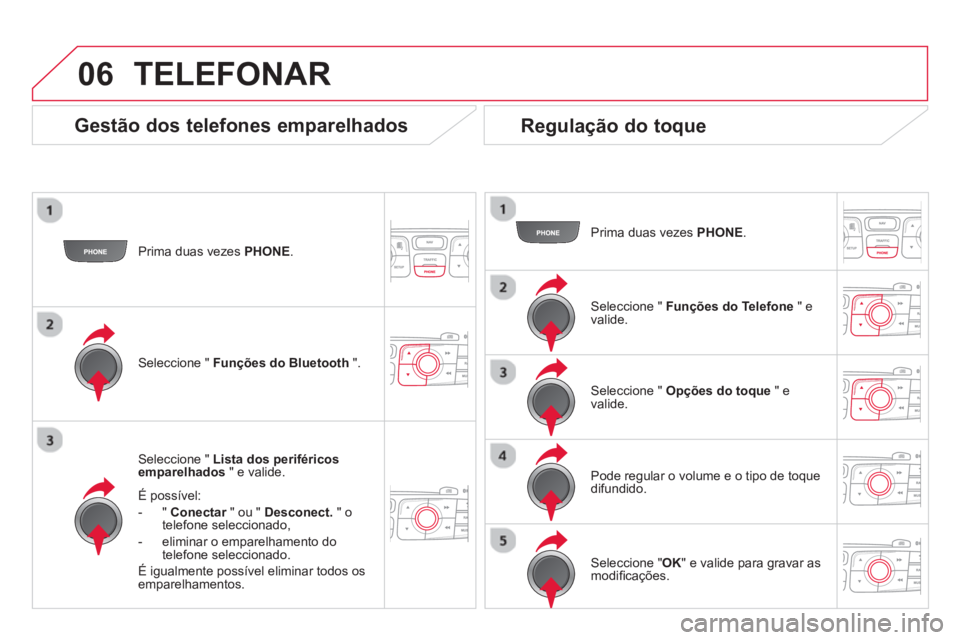 CITROEN DS4 2014 Manual do condutor (in Portuguese) 06
Prima duas vezes PHONE
.
Seleccione " Lista dos periféricos
emparelhados
" e valide.
É possível:
- " Conectar
" ou " Desconect.
" o
telefone seleccionado,
CITROEN DS4 2014 Manual do condutor (in Portuguese) 06
Prima duas vezes PHONE
.
Seleccione " Lista dos periféricos
emparelhados
" e valide.
É possível:
- " Conectar
" ou " Desconect.
" o
telefone seleccionado,
