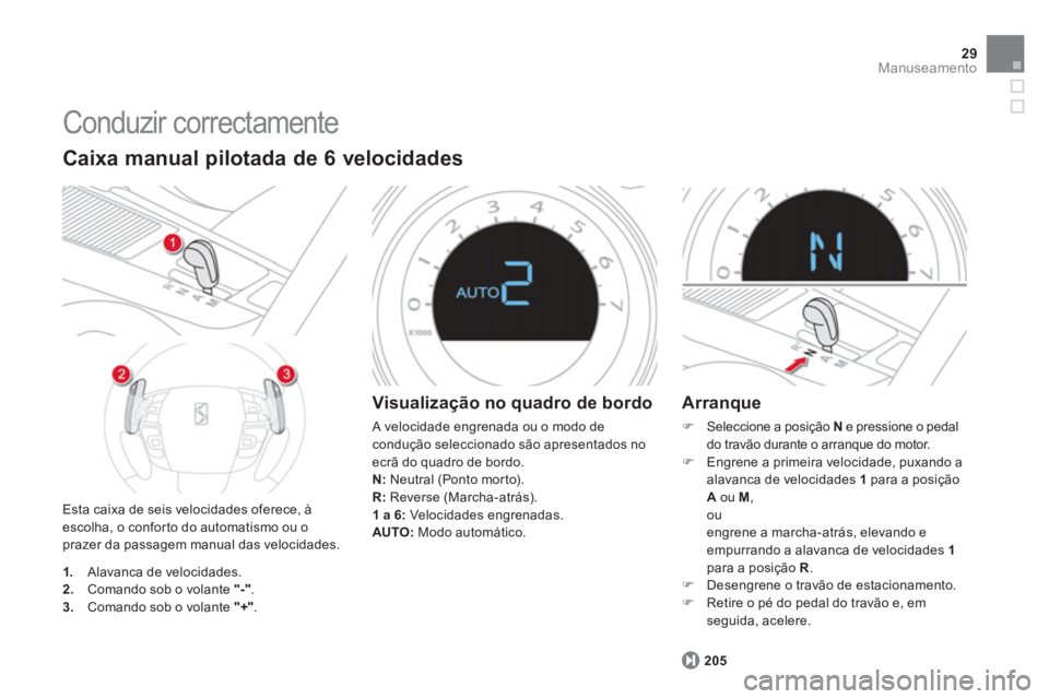 CITROEN DS4 2013 Manual do condutor (in Portuguese) 29Manuseamento
Conduzir correctamente
Esta caixa de seis velocidades oferece, àescolha, o confor to do automatismo ou o prazer da passagem manual das velocidades.
Caixa manual pilotada de 6 CITROEN DS4 2013 Manual do condutor (in Portuguese) 29Manuseamento
Conduzir correctamente
Esta caixa de seis velocidades oferece, àescolha, o confor to do automatismo ou o prazer da passagem manual das velocidades.
Caixa manual pilotada de 6