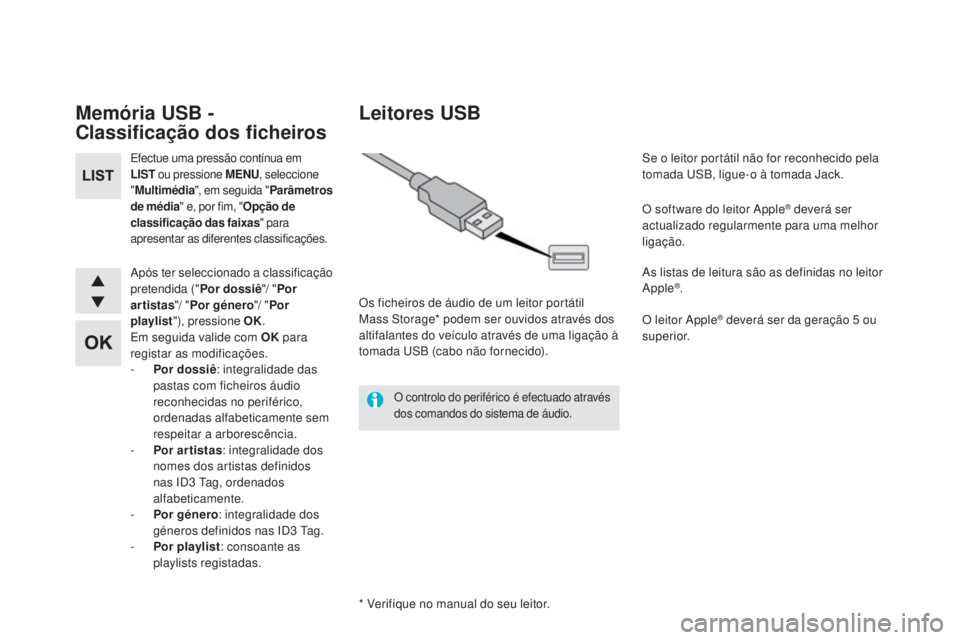 CITROEN DS5 2016 Manual do condutor (in Portuguese) DS5_pt_Chap11d_RD5_ed02-2015
Memória uSB -
Cl assificação dos ficheiros
Efectue uma pressão contínua em
LIST ou pressione MeNu, sel
eccione
" Multimédia ", em seguida " Parâmetr CITROEN DS5 2016 Manual do condutor (in Portuguese) DS5_pt_Chap11d_RD5_ed02-2015
Memória uSB -
Cl assificação dos ficheiros
Efectue uma pressão contínua em
LIST ou pressione MeNu, sel
eccione
" Multimédia ", em seguida " Parâmetr