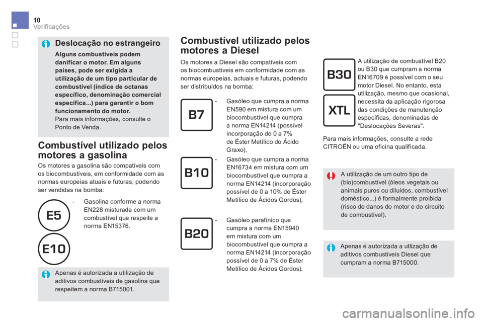 CITROEN DS5 2016  Manual do condutor (in Portuguese) 10Ver if ic aç ões
   
 
 
 
 
 
 
 
 
Combustível utilizado pelos 
motores a Diesel 
   
Os motores a Diesel são compatíveis com 
os biocombustíveis em conformidade com as 
normas europeias, ac