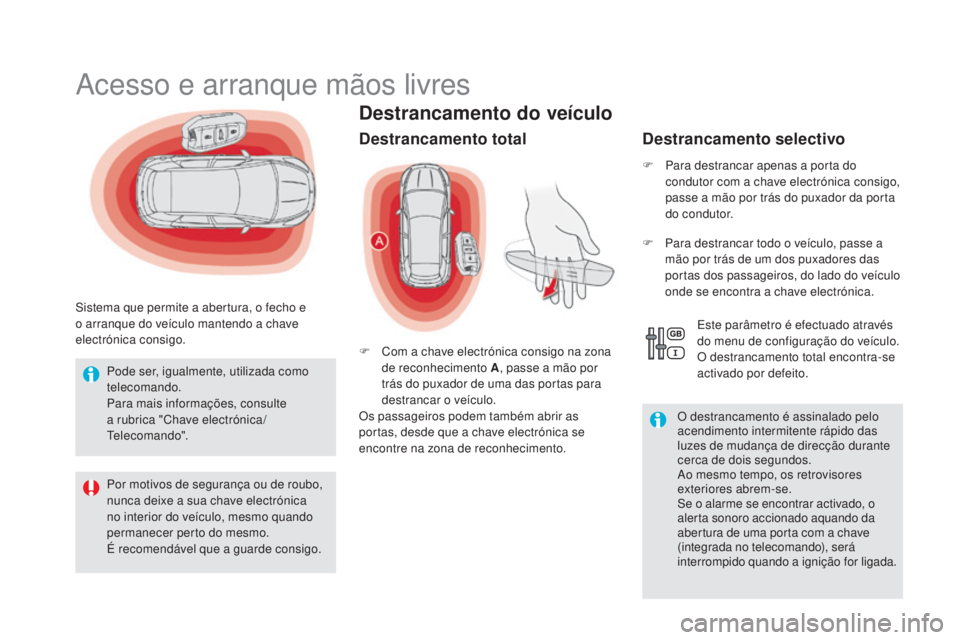 CITROEN DS5 2016  Manual do condutor (in Portuguese) DS5_pt_Chap02_ouvertures_ed02-2015
destrancamento do veículo
Acesso e arranque mãos livres
Sistema que permite a abertura, o fecho e 
o arranque do veículo mantendo a chave 
electrónica consigo.
d
