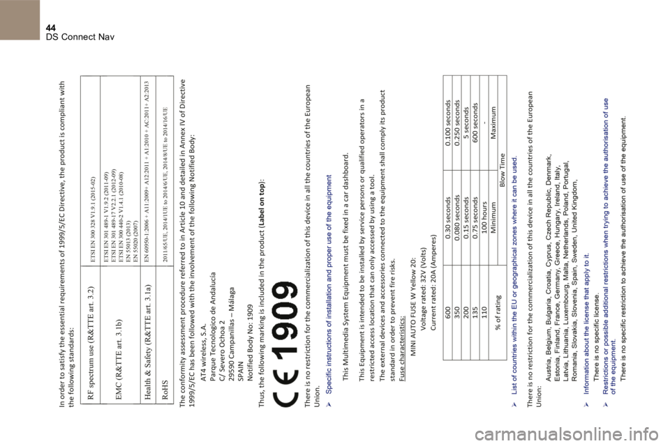 CITROEN DS5 2016  Manual do condutor (in Portuguese) 44 DS Connect Nav  