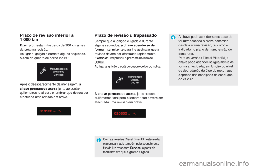 CITROEN DS5 2015  Manual do condutor (in Portuguese) DS5_pt_Chap01_controle-de-marche_ed01-2015
Prazo de revisão ultrapassado
Sempre que a ignição é ligada e durante 
alguns segundos, a chave acende-se de 
forma intermitente para lhe assinalar que a
