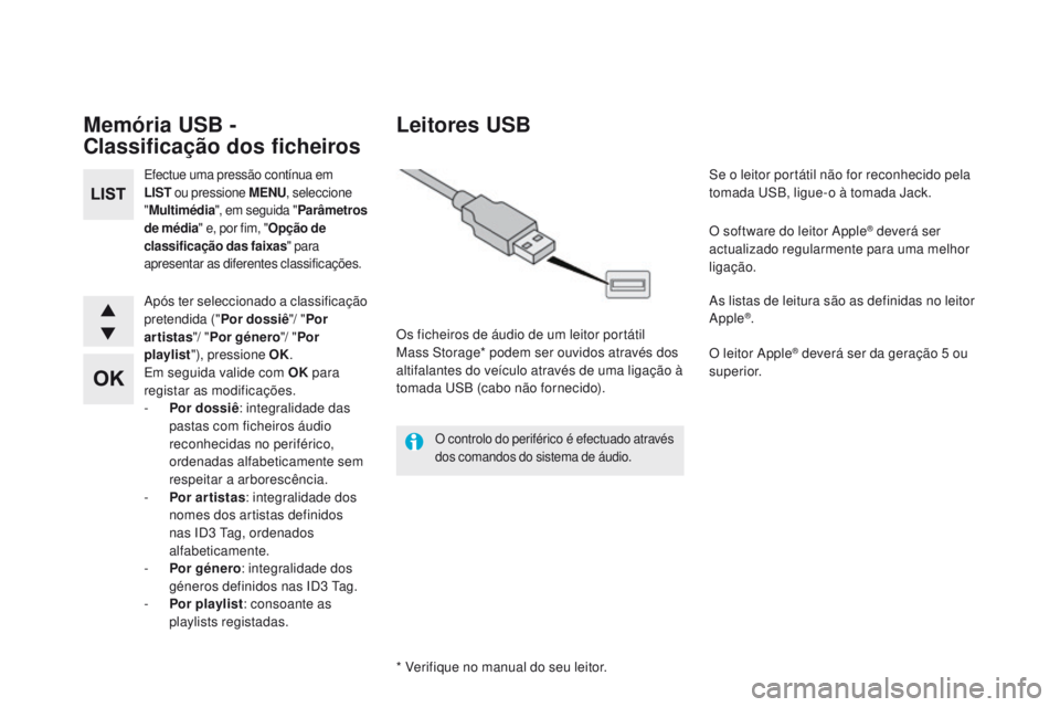 CITROEN DS5 2015 Manual do condutor (in Portuguese) DS5_pt_Chap11d_RD5_ed01-2015
Memória uSB -
Classificação dos ficheiros
Efectue uma pressão contínua em
LIST ou pressione MEN
u, seleccione
" Multimédia ", em seguida " Parâmetr CITROEN DS5 2015 Manual do condutor (in Portuguese) DS5_pt_Chap11d_RD5_ed01-2015
Memória uSB -
Classificação dos ficheiros
Efectue uma pressão contínua em
LIST ou pressione MEN
u, seleccione
" Multimédia ", em seguida " Parâmetr