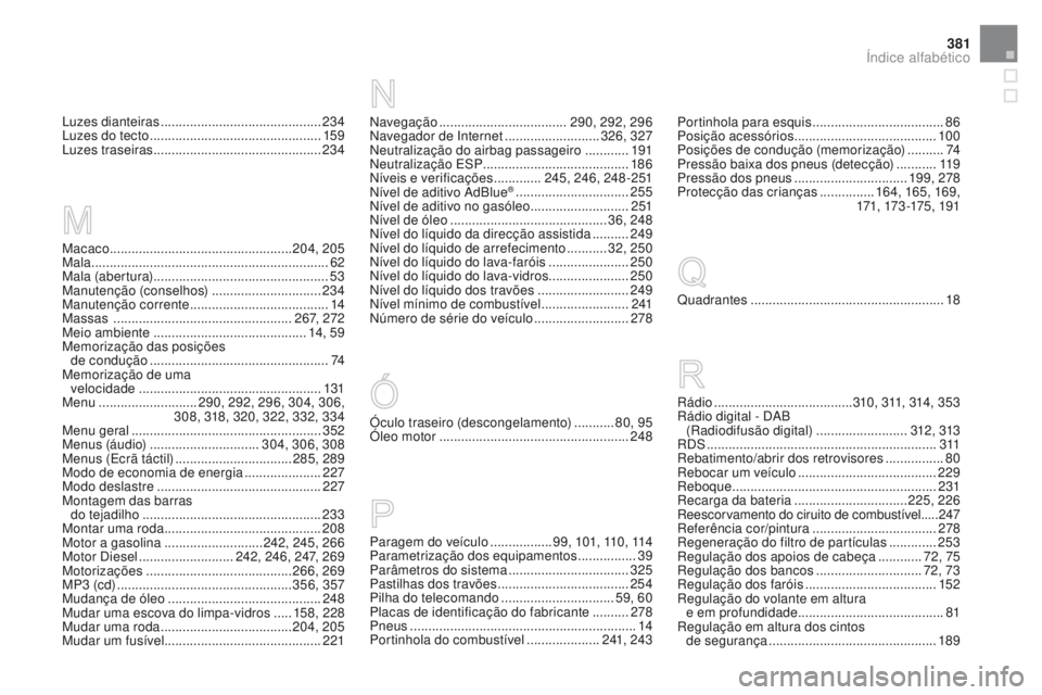 CITROEN DS5 2015 Manual do condutor (in Portuguese) 381
DS5_pt_Chap12_index-recherche_ed01-2015
Macaco .................................................. 204, 205
Mala ................................................................. 62
Mala (abertura CITROEN DS5 2015 Manual do condutor (in Portuguese) 381
DS5_pt_Chap12_index-recherche_ed01-2015
Macaco .................................................. 204, 205
Mala ................................................................. 62
Mala (abertura