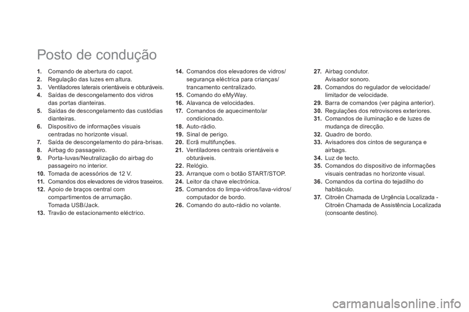 CITROEN DS5 2013 Manual do condutor (in Portuguese) 14 . Comandos dos elevadores de vidros/segurança eléctrica para crianças/trancamento centralizado.
15. Comando do eMyWay.
16.Alavanca de velocidades.
17
. Comandos de aquecimento/ar condici CITROEN DS5 2013 Manual do condutor (in Portuguese) 14 . Comandos dos elevadores de vidros/segurança eléctrica para crianças/trancamento centralizado.
15. Comando do eMyWay.
16.Alavanca de velocidades.
17
. Comandos de aquecimento/ar condici