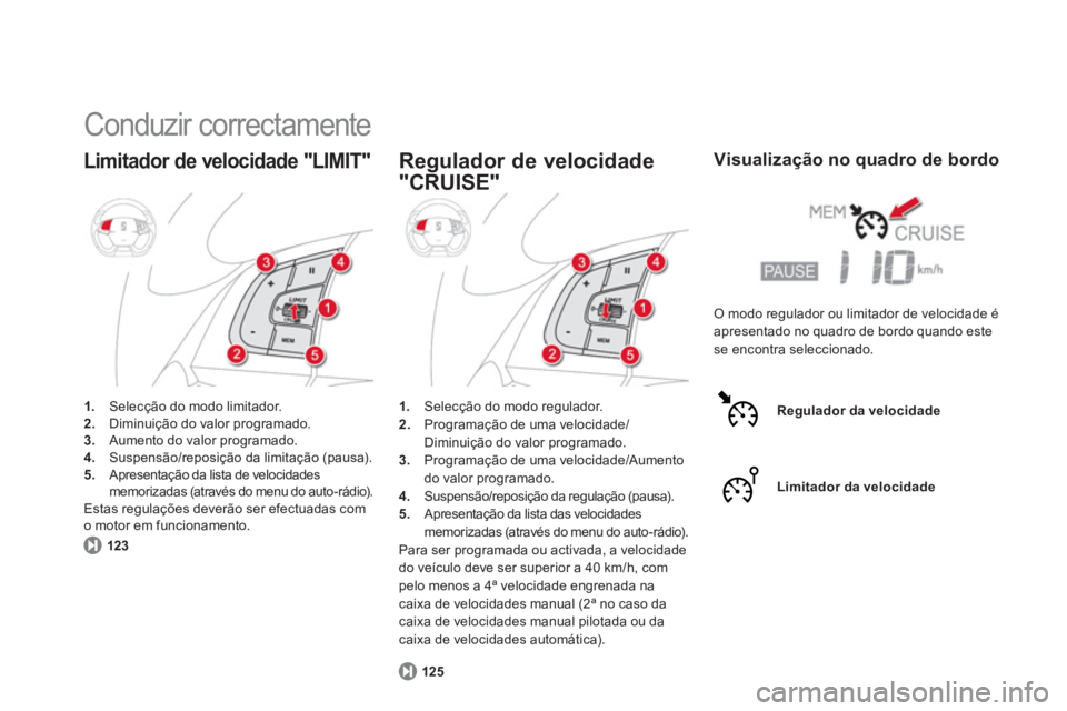 CITROEN DS5 2011 Manual do condutor (in Portuguese) Conduzir correctamente
Limitador de velocidade "LIMIT"
1.
Selecção do modo limitador.2.
Diminuição do valor programado. 3.
Aumento do valor programado. 4.
Suspensão/reposição da l CITROEN DS5 2011 Manual do condutor (in Portuguese) Conduzir correctamente
Limitador de velocidade "LIMIT"
1.
Selecção do modo limitador.2.
Diminuição do valor programado. 3.
Aumento do valor programado. 4.
Suspensão/reposição da l